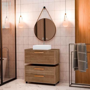 Imagem de Conjunto Gabinete para Banheiro com Rodízio, Cuba e Espelho Kyoto 80 Avelato