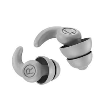 Imagem de Tampão de ouvido de silicone antiruído, redução de ruído, cancelamento de ruído, à prova de som, à prova d'água, protetor de ouvido macio para natação (cinza 1, pequeno)