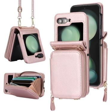 Imagem de Asuwish Capa de telefone para Samsung Galaxy Z Flip 6 5G 2024 capa carteira com suporte para cartão de crédito slot com zíper alça transversal cordão bloqueio RFID bolsa celular ZFlip6 Z6 G Flip6 6Z