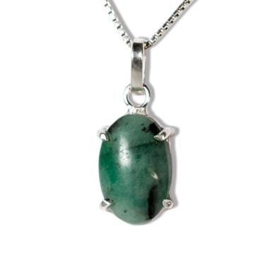 Imagem de Colar Cabochão Oval Esmeralda 10mm Natural Garra Prata 950