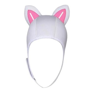 Imagem de Generic Orelhas de gato mergulho capuz chapéu de natação 3mm neoprene wetsuit capuz adulto térmico para canoagem caiaque inverno rafting subaquático, Branco Rosa WhiteLine