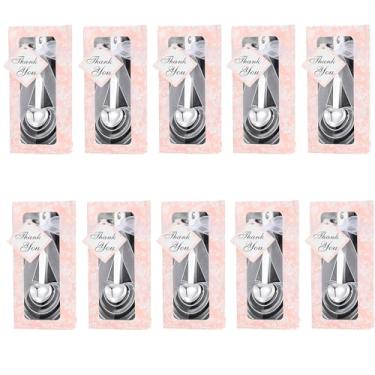 Imagem de Conjunto de 10 colheres medidoras em forma de coração de aço inoxidável para festa de casamento, aniversário, chá de panela, pacote individual, lembranças, convidados (rosa)