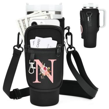 Imagem de Suporte inicial para garrafa de água com alça para copo Stanley de 1,18 ml/copo simples moderno de 1,134 g, bolsa de transporte de garrafa de água com alça, bolso de telefone personalizado A-Z para