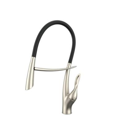 Imagem de Torneira de cozinha de latão branco de luxo com design de toque inteligente, alça única fria e quente, controle duplo, torneira de pia preta extraível, níquel escovado