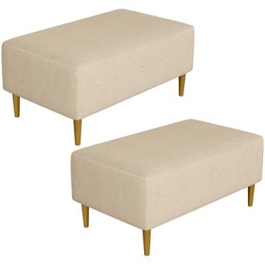 Imagem de Kit 02 Puffs Decorativos Sala de Estar Cléo W01 Pés Palito 90 cm Linho Bege Escuro - Lyam Decor