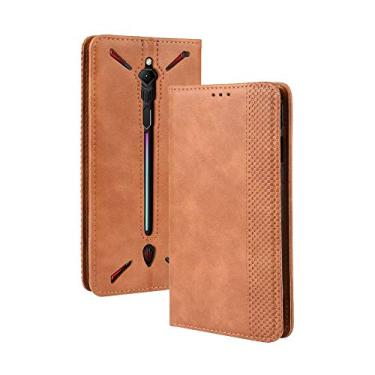 Imagem de Capa para ZTE Nubia Red Magic 3S, capa flip de couro para ZTE Nubia Red Magic 3S, capa magnética retrô para celular, capa carteira com compartimentos para cartão