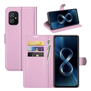 Imagem de Capa para Asus Zenfone 8 ZS590KS, com suporte para cartão de couro PU + [capa de TPU] [suporte] [compartimentos para cartão] capa fólio magnética para Asus Zenfone 8 ZS590KS (rosa)