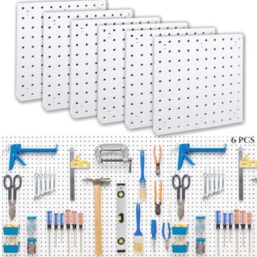 Imagem de LANSI 6 Peg Board, painéis organizadores de parede de Pegboard, suporte de parede branco de Pegboard, ABS para sala de artesanato, garagem, cozinha, oficina, placas de fixação ABS, fácil instalação