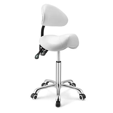 Imagem de Kaleurrier Banqueta com rodinhas giratórias, altura ajustável com rodas, cadeira ergonômica antifadiga resistente para salão de beleza, laboratório, massagem dentária, escritório, casa, cozinha (com