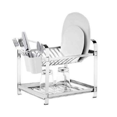 Imagem de Escorredor 12 Pratos Aço Inox Com Porta Talheres Em Plástico - Mak Ino