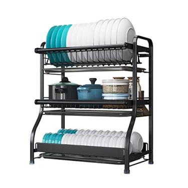 Imagem de Escorredor de pratos de aço inoxidável 304 escorredor de pratos com suporte de faca e suporte de utensílios, escorredor de pratos de 3 camadas, prateleira para secadora de pratos de grande capacidade,