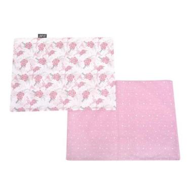 Imagem de Kit Fronha Enxoval Bebe Flores Rosa C/2 28cmx40cm Algodão - Minasrey