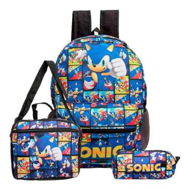 Imagem de Kit Mochila Escolar juvenil Sonic de Costas + Lancheira Térmica + Esto