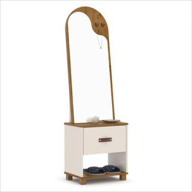 Imagem de Toucador Organic Com Espelho 1 Gaveta e Nicho Off White Com Freijó - E