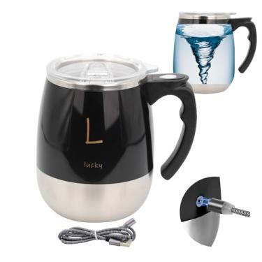 Imagem de daasigwaa Caneca recarregável com agitação automática – copo magnético elétrico de aço inoxidável para escritório/cozinha/viagem/café em casa/chá/chocolate quente/leite - 390 ml/374 g (preto)