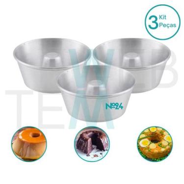 Imagem de Kit 3 Formas de Pudim 8x24cm Alumínio Sustentável para Bolo com Furo C