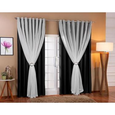 Imagem de Cortina De Voil C/ Forro Blackout Tecido 3,00x2,20 Sala E Quarto Vária