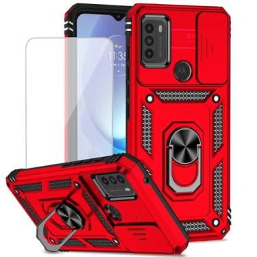 Imagem de Yodueiv Capa para Moto G50 5G, XT21491 com protetor de tela de vidro temperado e capa de câmera deslizante, anel magnético suporte de carro capa protetora para Motorola Moto G50 5G vermelha