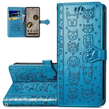 Imagem de Monwutong Capa carteira de telefone para Google Pixel 7A, capa de couro PU com desenho fofo de gato e cachorro com fecho magnético e slots de cartão de dinheiro capa coldre para Google Pixel 7A, CD