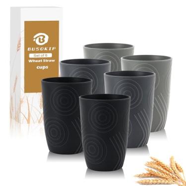 Imagem de BUSOKIP Pacote com 6 copos de palha de trigo 340 g, copos de plástico reutilizáveis, copos infantis pequenos, conjunto de copos de água inquebráveis, copos de cozinha, laváveis na lava-louças (preto,