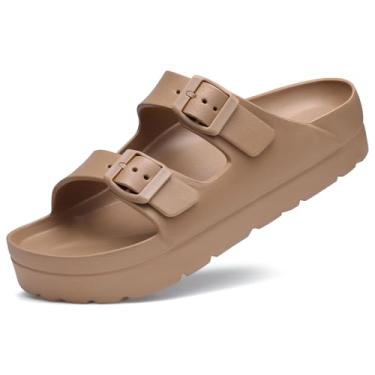 Imagem de Sandálias de plataforma femininas Goosecret com palmilha ortopédica, chinelos de espuma leve e espessa, sandálias confortáveis de praia com fivela ajustável para o verão, Marrom, 40