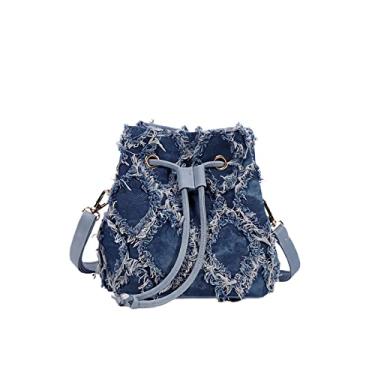 Imagem de Anopo Bolsa tiracolo feminina pequena jeans com estampa de gravata acolchoada envelhecida, Balde, One Size