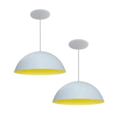 Imagem de Kit 2 Luminária Pendente Meia Lua 34cm Com Interior Amarelo Com Fiação