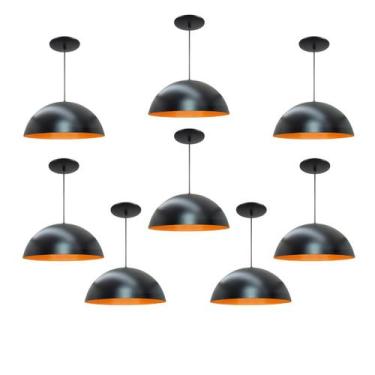 Imagem de Kit 8 Luminária Pendente Meia Lua 34cm Com Interior Laranja Com Fiação