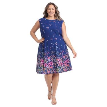 Imagem de London Times Vestido feminino justo e rodado elegante verão coquetel formatura jardim festa casamento convidada, Safira/orquídea, 52