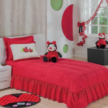 Imagem de Kit Infantil Joaninha P/ Cama de Solteiro Vermelho 03 Peças - Bordados