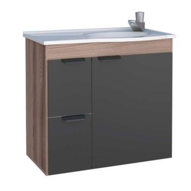 Imagem de Gabinete de Banheiro Preto e Tamarindo em Madeira com Lavatório Margar