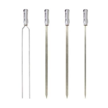 Imagem de Kit 04 Pçs Espeto Churrasco Aço Inox Duplo + Chato Largo + Chato Estre