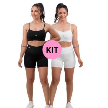 Imagem de Kit 2 conjuntos fitness top + bermuda de academia em poliamida- urbati