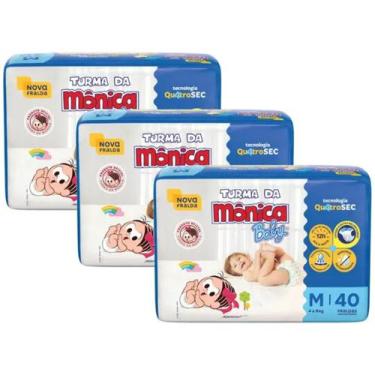 Imagem de Fralda Turma da Mônica Baby Econômica 3 Pacotes Tamanho M Com 40 Unida