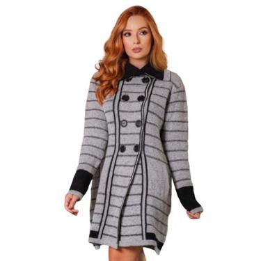 Imagem de Sobretudo Listrado Tricô Feminino Mousse Botões - AG Acessórios, Cinza