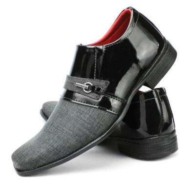 Imagem de Sapato Social Masculino Preto E Cinza Verniz Super Confortável e Estil