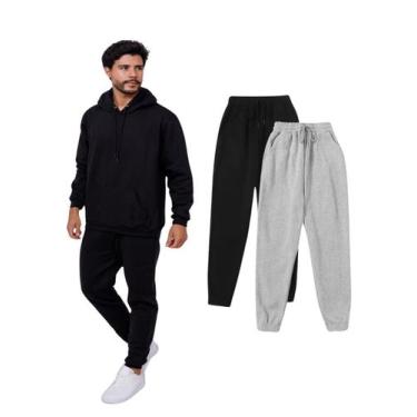 Imagem de Kit Com 2 Calça Moletom Felpado Masculino - Preto e Cinza - Sunset, M,