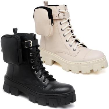 Imagem de Kit 2 Bota Coturno Feminina Tratorada Bag Removível Conforto - Dexshoe