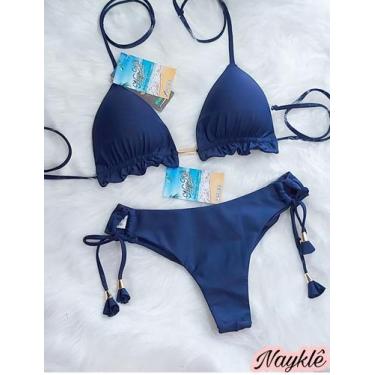 Imagem de Biquini Cortininha Com Fio Duplo - Nayklê Moda Praia , Azul marinho, P