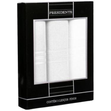 Imagem de Caixa 3 Lenços de Algodão Mercerizado Presidente 41x41 Cm, Branco, 272