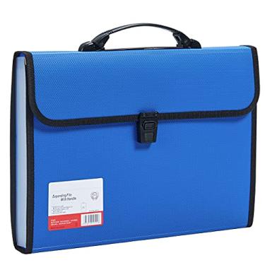 Imagem de JIZISO Pasta organizadora de arquivos sanfonada tamanho legal com 13 bolsos para papel FC A4, pasta com alça durável e fecho de fivela para escola, casa e negócios (azul-2)