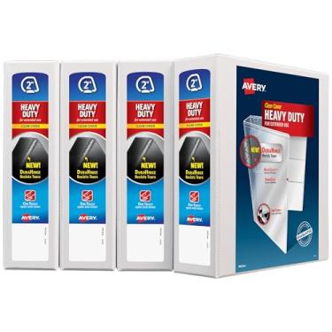 Imagem de Avery Fichário de 3 anéis Heavy-Duty View, anéis inclinados de um toque de 5 cm, comporta papel de 21,6 x 28 cm, 4 fichários brancos (79790)