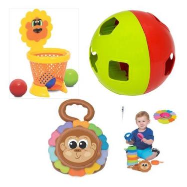 Imagem de 3 Brinquedo Didático Empilha Baby Macaco + Basketball + Bola - Mercoto