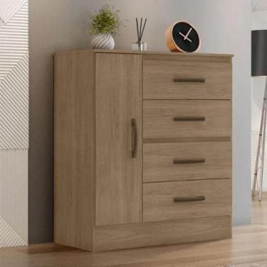 Imagem de Comoda 1 Porta 4 Gavetas Ibitinga Carvalho Oak - Mais de Casa