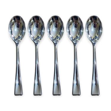 Imagem de Kit 12 Mini Colher Descartável De Luxo Plástico 9.8cm Prata - Blook