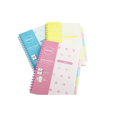 Imagem de mukawa Caderno espiral microperfurado com 5 divisórias móveis, papel marfim de 80 g/m², pautado de 8 mm, A4, 100 folhas, rosa, amarelo, azul, pacote com 3 cores