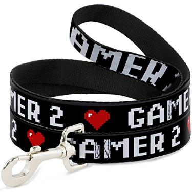 Imagem de Coleira para cachorro Gamer 2 Coração 8 Bit Preto Branco Vermelho 15 cm de comprimento 3,9 cm de largura