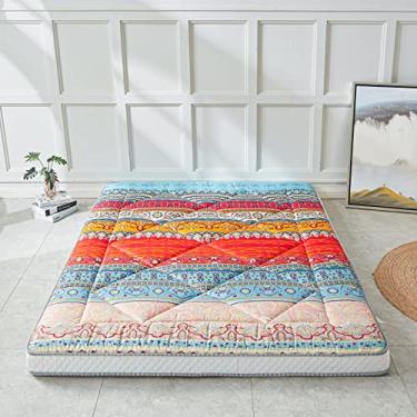 Imagem de Heimorn Colchão de chão japonês, colchão futon japonês, colchão de dormir sólido grosso dobrável e portátil colchão de acampamento com capa à prova de poeira, vermelho boêmio Full-XL