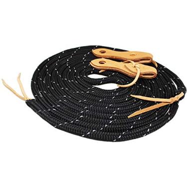 Imagem de CHALLENGER Rédeas de mecate trançadas de nylon para treinamento de cavalos de 5/20.3 cm x 22' com tiras de baba 607RT01BK