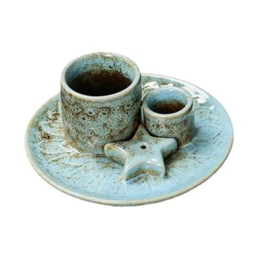 Imagem de Gralara Porta-velas de incenso Decoração Porta-sálvia para queimar Porta-incenso de cerâmica para sala de estar Ginástica, Azul